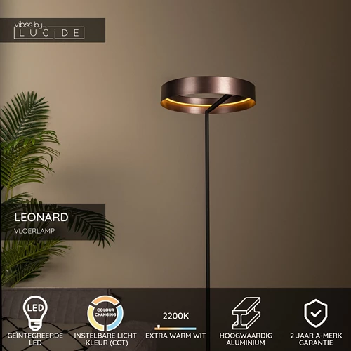 Lucide LEONARD - Vloerlamp - Ø 40 cm - LED - CCT - 1x24W 2200K/3000K - Koffie - Vibes - USP